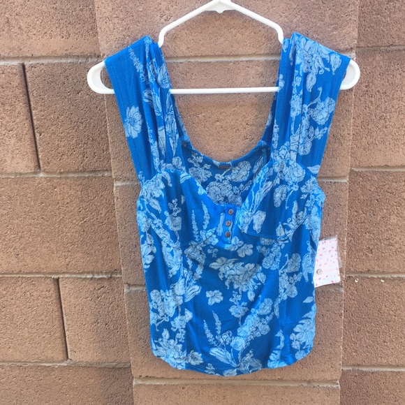 NWT. Free people cerulean floral combo blue top - Picture 4 of 9